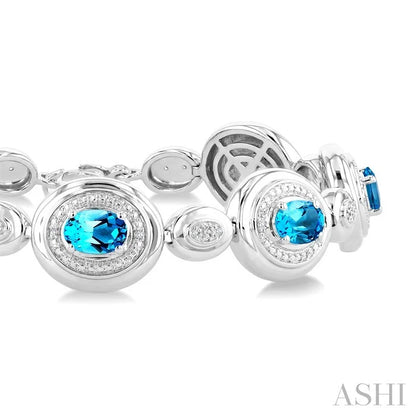 Silver Bold Oval Shape Gemstone & Diamond Bracelet