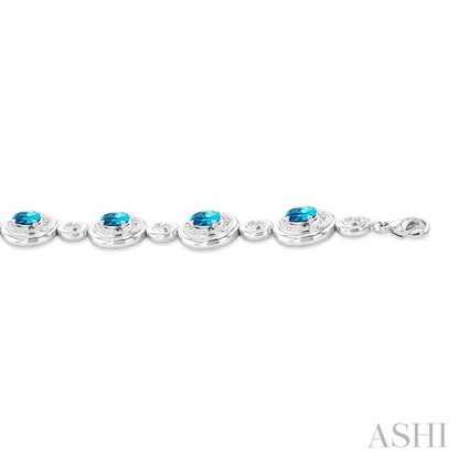 Silver Bold Oval Shape Gemstone & Diamond Bracelet