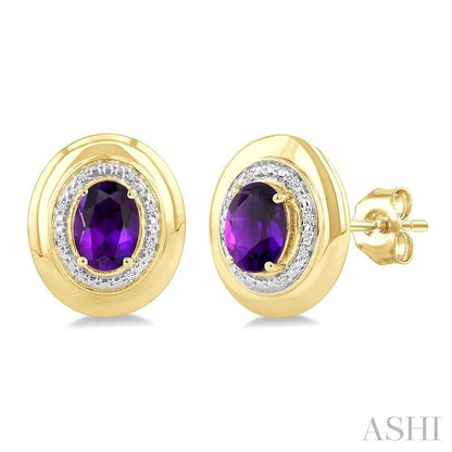Gold Vermeil Bold Oval Shape Gemstone & Diamond Earrings