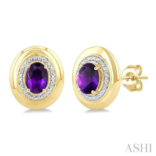 Gold Vermeil Bold Oval Shape Gemstone & Diamond Earrings