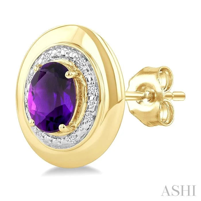 Gold Vermeil Bold Oval Shape Gemstone & Diamond Earrings