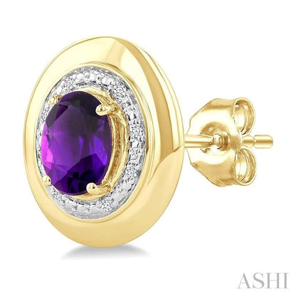 Gold Vermeil Bold Oval Shape Gemstone & Diamond Earrings