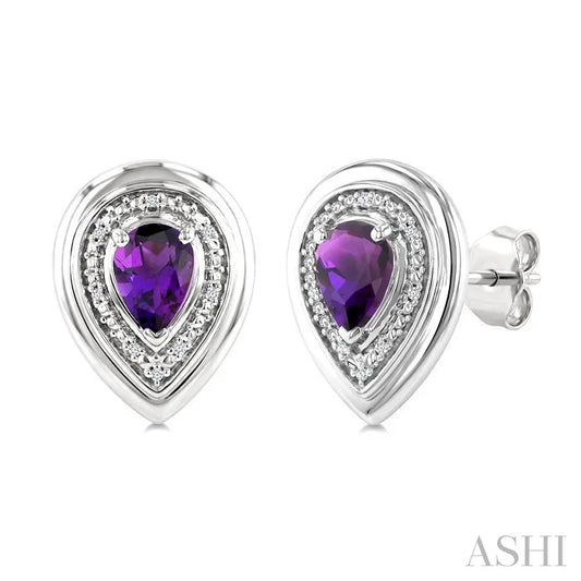 Silver Bold Pear Shape Gemstone & Diamond Earrings