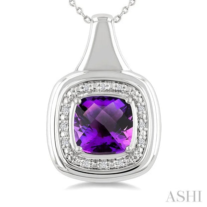 Silver Bold Cushion Shape Gemstone & Diamond Pendant
