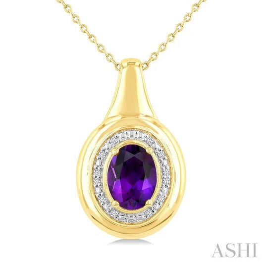 Gold Vermeil Bold Oval Shape Gemstone & Diamond Pendant