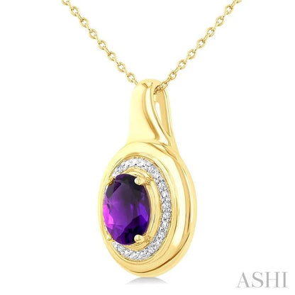 Gold Vermeil Bold Oval Shape Gemstone & Diamond Pendant