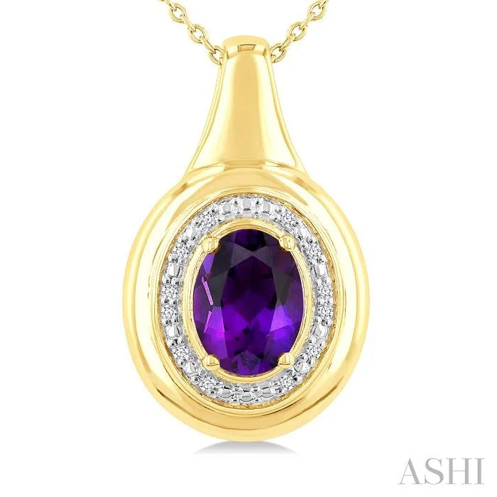 Gold Vermeil Bold Oval Shape Gemstone & Diamond Pendant