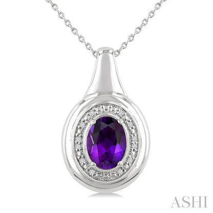 Silver Bold Oval Shape Gemstone & Diamond Pendant
