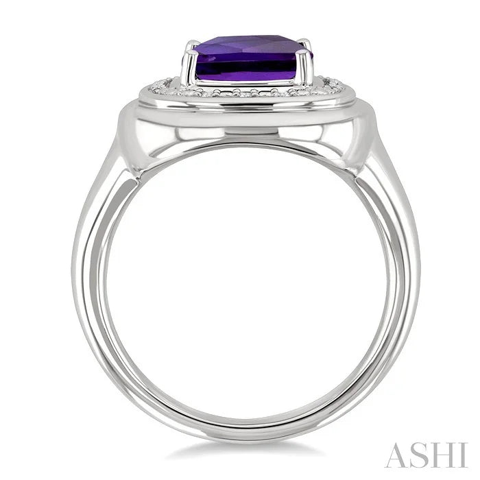 Silver Bold Cushion Shape Gemstone & Diamond Ring