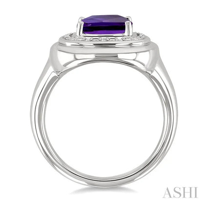 Silver Bold Cushion Shape Gemstone & Diamond Ring