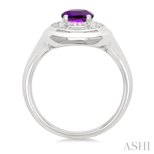 Silver Bold Oval Shape Gemstone & Diamond Ring