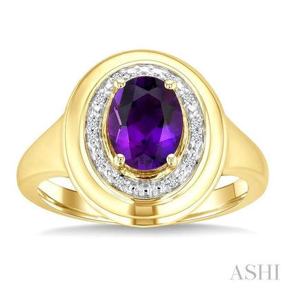 Gold Vermeil Bold Oval Shape Gemstone & Diamond Ring
