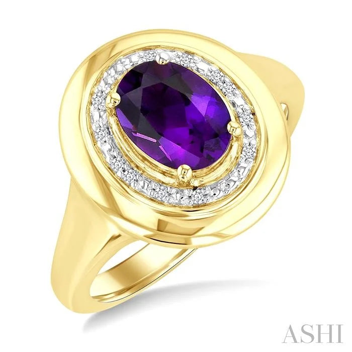 Gold Vermeil Bold Oval Shape Gemstone & Diamond Ring