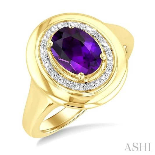 Gold Vermeil Bold Oval Shape Gemstone & Diamond Ring