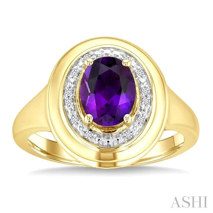 Gold Vermeil Bold Oval Shape Gemstone & Diamond Ring