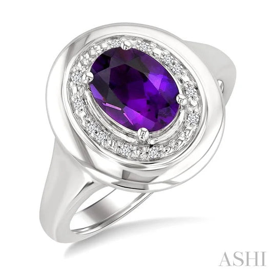 Silver Bold Oval Shape Gemstone & Diamond Ring