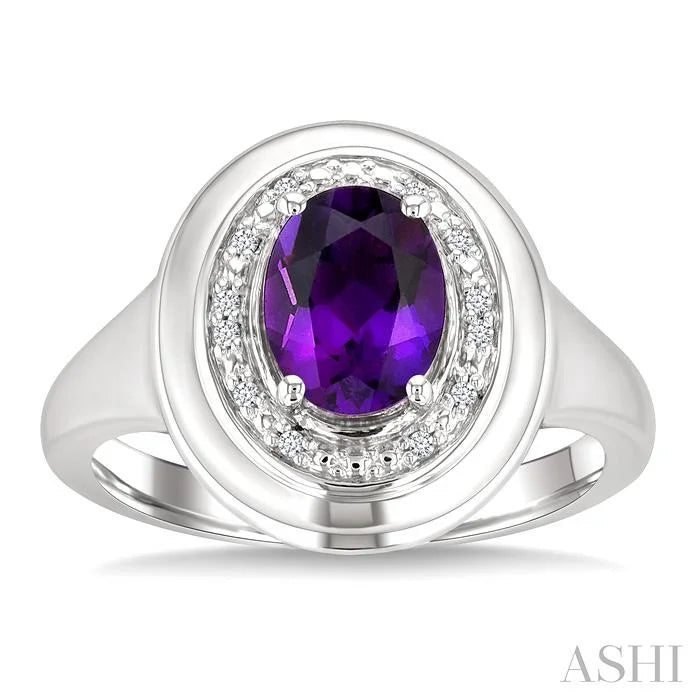 Silver Bold Oval Shape Gemstone & Diamond Ring