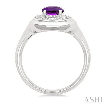 Silver Bold Oval Shape Gemstone & Diamond Ring