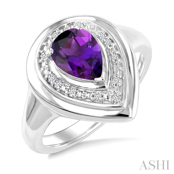 Silver Bold Pear Shape Gemstone & Diamond Ring