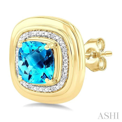 Gold Vermeil Bold Cushion Shape Gemstone & Diamond Earrings