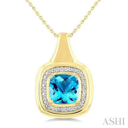Gold Vermeil Bold Cushion Shape Gemstone & Diamond Pendant