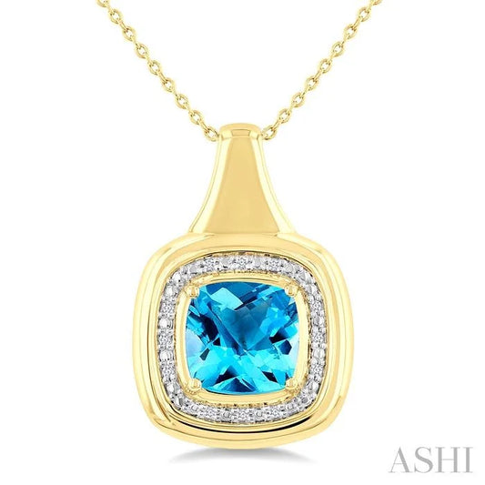 Gold Vermeil Bold Cushion Shape Gemstone & Diamond Pendant