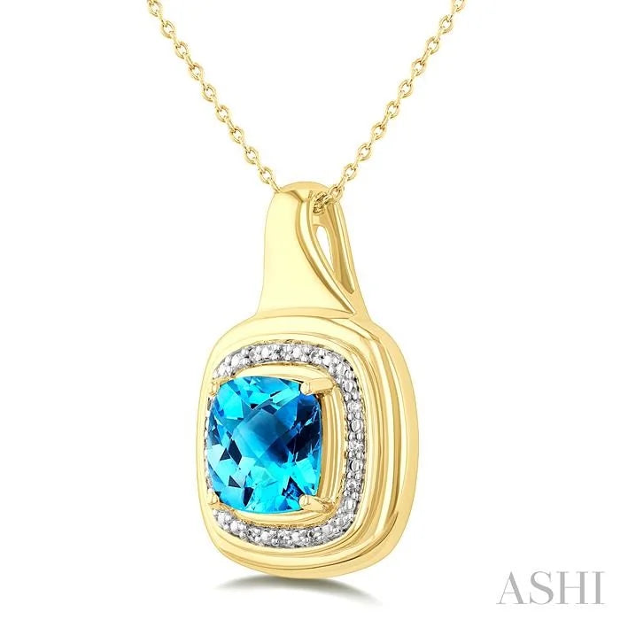 Gold Vermeil Bold Cushion Shape Gemstone & Diamond Pendant