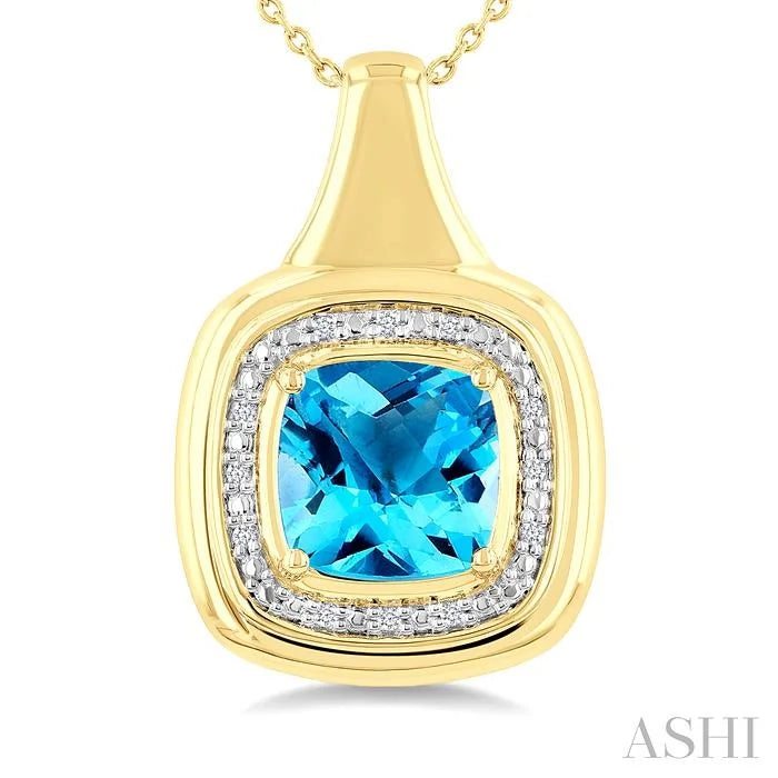 Gold Vermeil Bold Cushion Shape Gemstone & Diamond Pendant