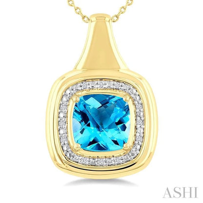 Gold Vermeil Bold Cushion Shape Gemstone & Diamond Pendant