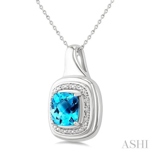 Silver Bold Cushion Shape Gemstone & Diamond Pendant