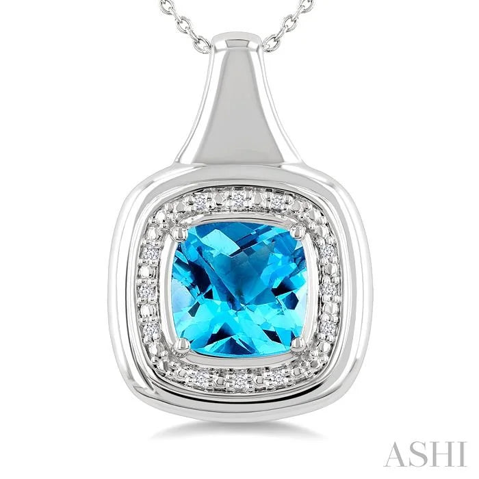 Silver Bold Cushion Shape Gemstone & Diamond Pendant