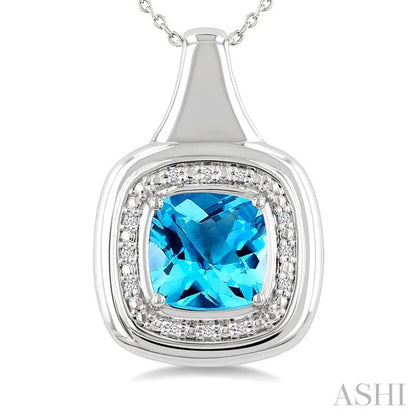 Silver Bold Cushion Shape Gemstone & Diamond Pendant