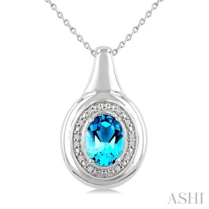 Silver Bold Oval Shape Gemstone & Diamond Pendant