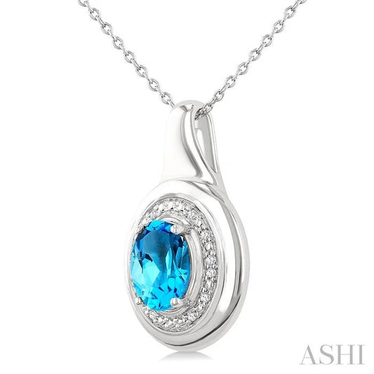 Silver Bold Oval Shape Gemstone & Diamond Pendant