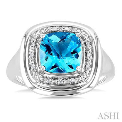 Silver Bold Cushion Shape Gemstone & Diamond Ring