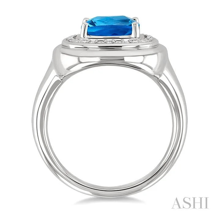Silver Bold Cushion Shape Gemstone & Diamond Ring