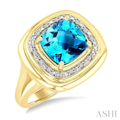 Gold Vermeil Bold Cushion Shape Gemstone & Diamond Ring