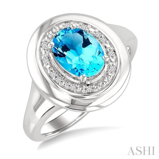Silver Bold Oval Shape Gemstone & Diamond Ring