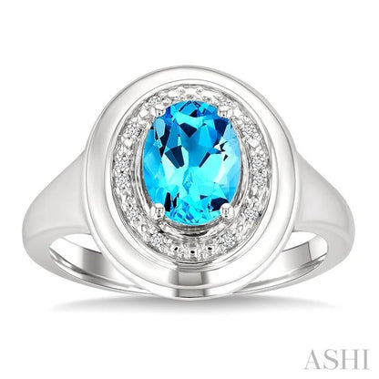 Silver Bold Oval Shape Gemstone & Diamond Ring