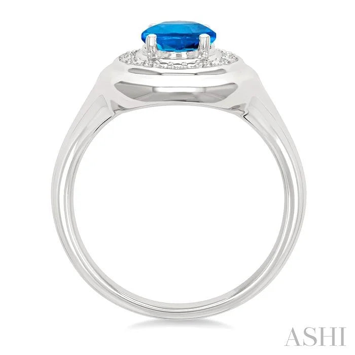 Silver Bold Oval Shape Gemstone & Diamond Ring