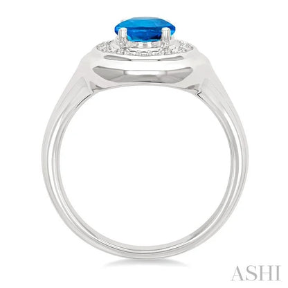 Silver Bold Oval Shape Gemstone & Diamond Ring