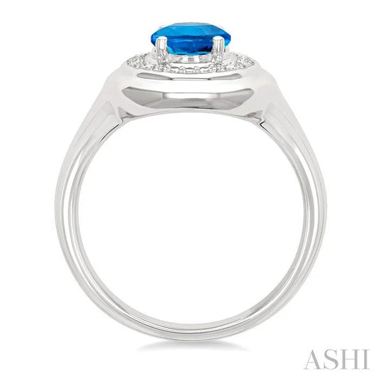 Silver Bold Oval Shape Gemstone & Diamond Ring