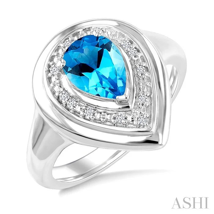 Silver Bold Pear Shape Gemstone & Diamond Ring