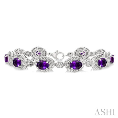 Silver Oval Shape Gemstone & Diamond Bracelet