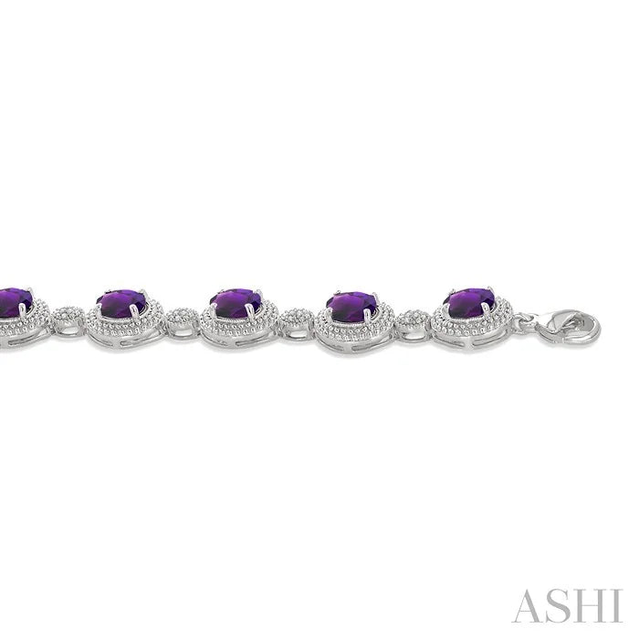 Silver Oval Shape Gemstone & Diamond Bracelet