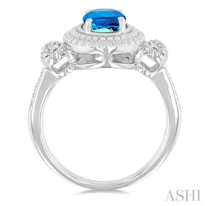 Silver Oval Shape Gemstone & Diamond Ring