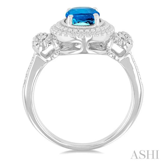 Silver Oval Shape Gemstone & Diamond Ring
