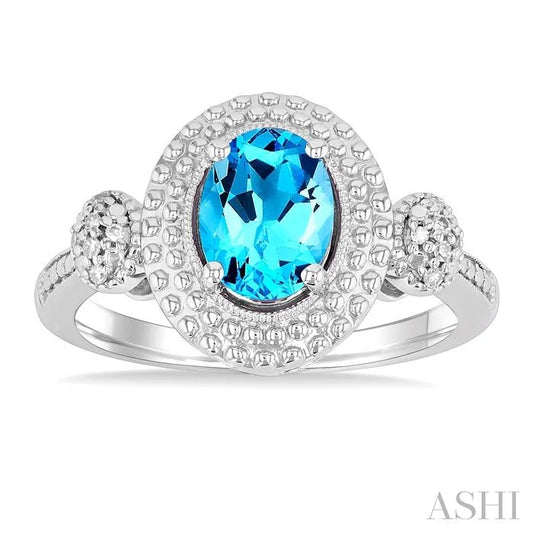 Silver Oval Shape Gemstone & Diamond Ring