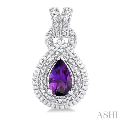 Silver Pear Shape Gemstone & Diamond Earrings
