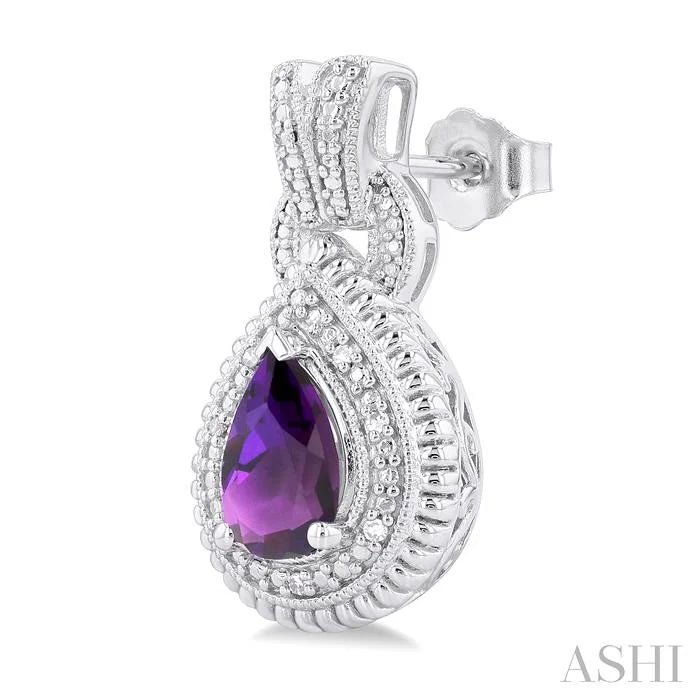 Silver Pear Shape Gemstone & Diamond Earrings